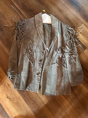Mens Pioneer Wear suede leather jacket with fringe size Large